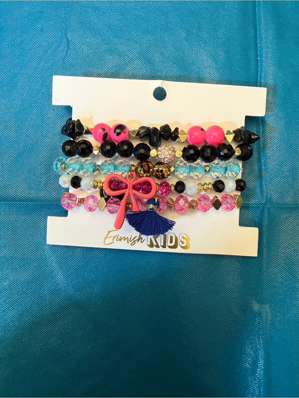 Black & Pink Bow Ermish Kids Bracelet Set